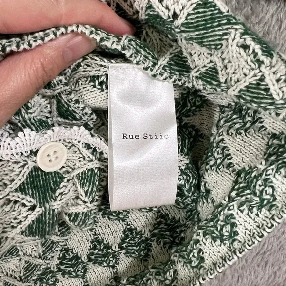 Rue Stiic Cardigan‎ Sweater Womens Medium Green Knit Crochet Mid Century - Picture 4 of 8